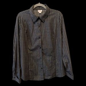 Jaclyn Smith Black/Gray Button Down Shirt With Silver Stripes